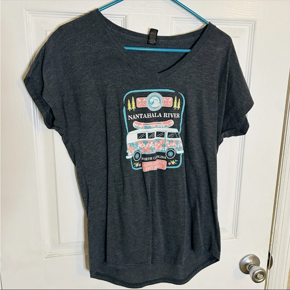 Anvil Dark Gray Tee with Colorful River Graphic